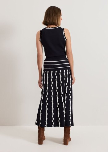 Phase Eight Liz Scallopped Skirts Navy/White USA | 1549673-RS